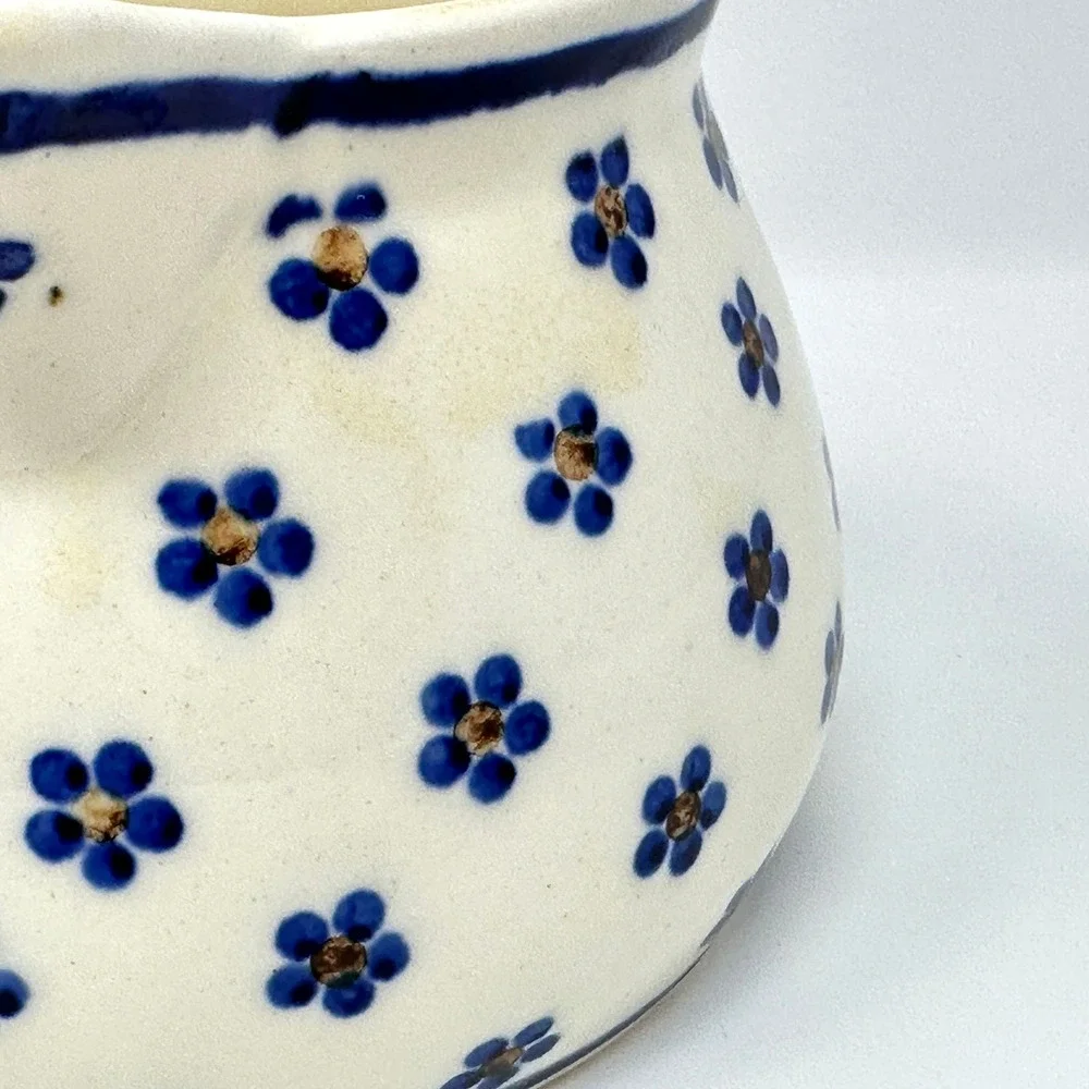 Vintage Heise Bunzlau Pitcher Squat Jug 1L/32oz Blue Daisy German Polish Pottery